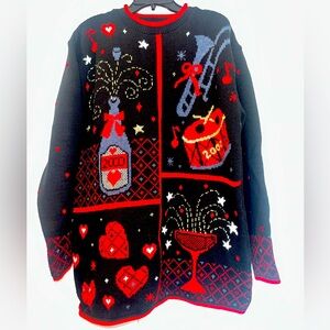 Vtg New Year’s Eve y2k 2000 “ugly” holiday sweater Medium